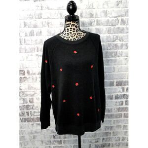 Victorias Secret Pink Sweater Large Pullover  Sweatshirt‎ Embroidered Roses